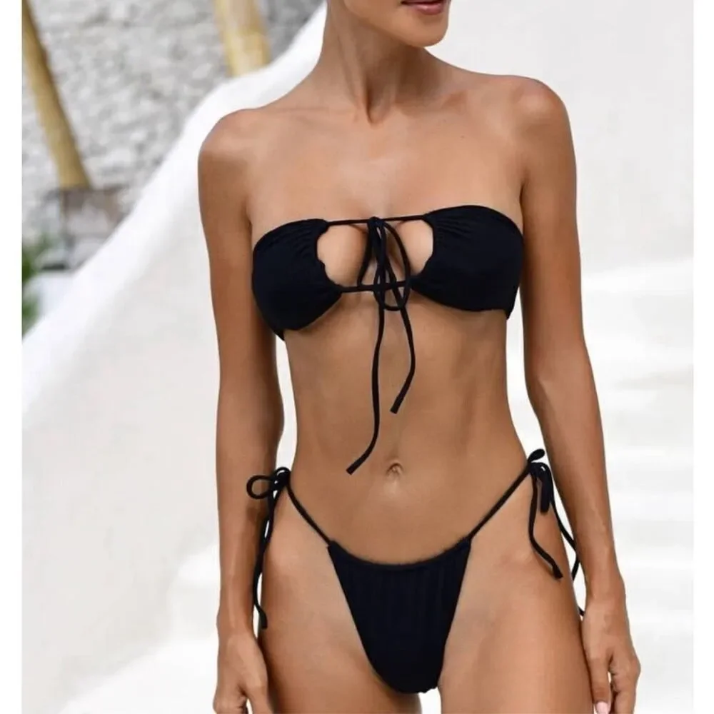 Monica Hansen Bond Girl Halter Bikini Top Black Metallic Nwt Size Small